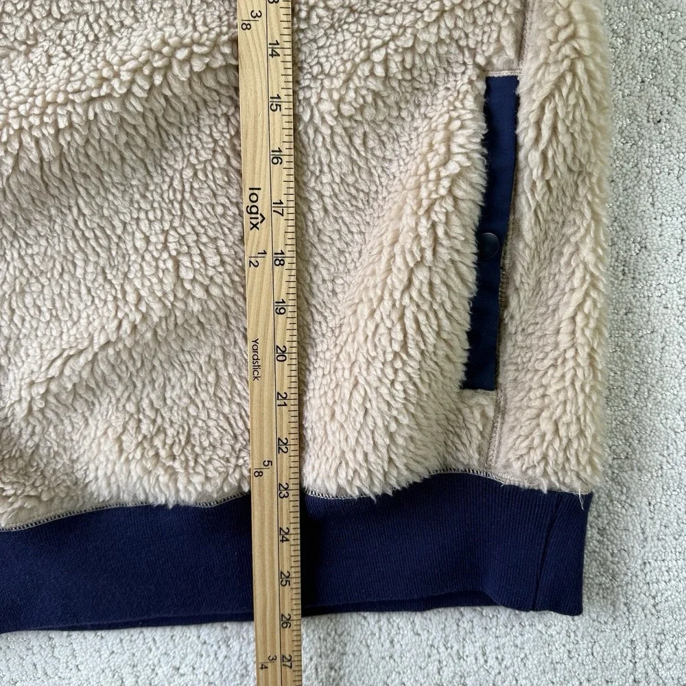 J. Crew Nordic Sherpa Fleece Pullover Women S Half Zip Beige Navy Cozy $148 - Picture 7 of 8